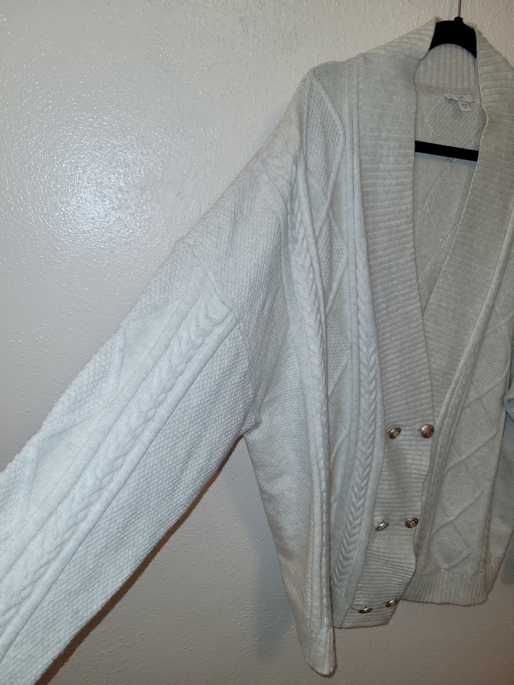 J.Jill Cable Knit Cardigan 2X Ivory Gold Buttons Double Breasted - Picture 3 of 7